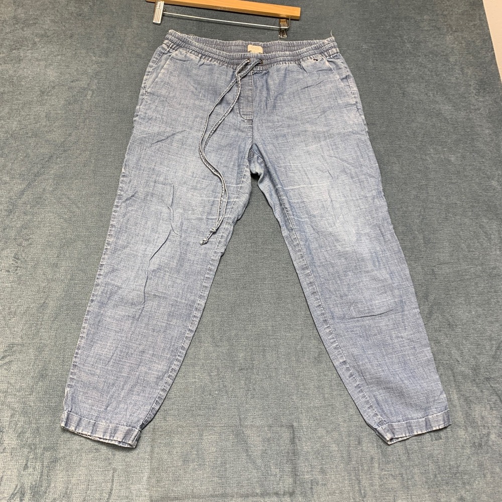 J.Crew Linen Pants Womens 8 Blue Tapered Leg Drawstring Waist Slash Pockets